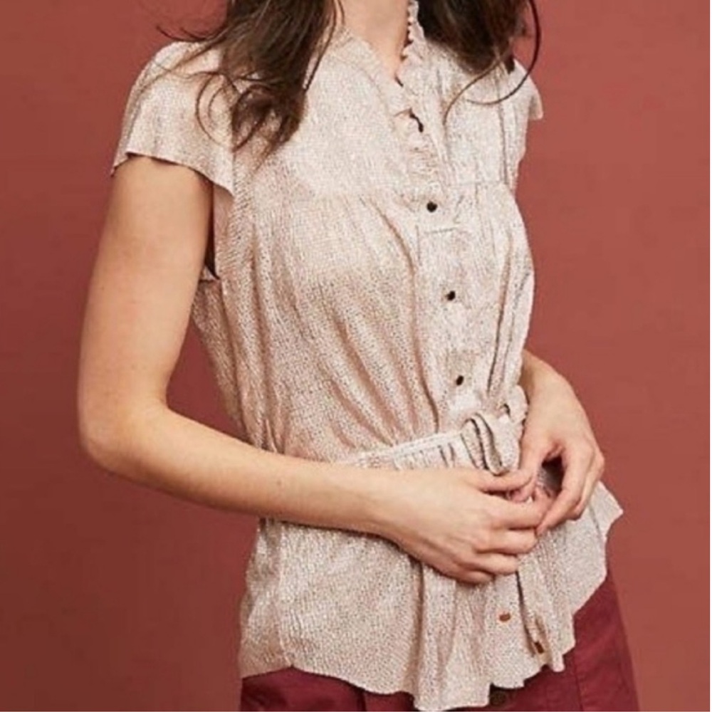 Anthropologie Sabina Musayev Champagne Gold Lame Flutter Sleeve Blouse [13125]